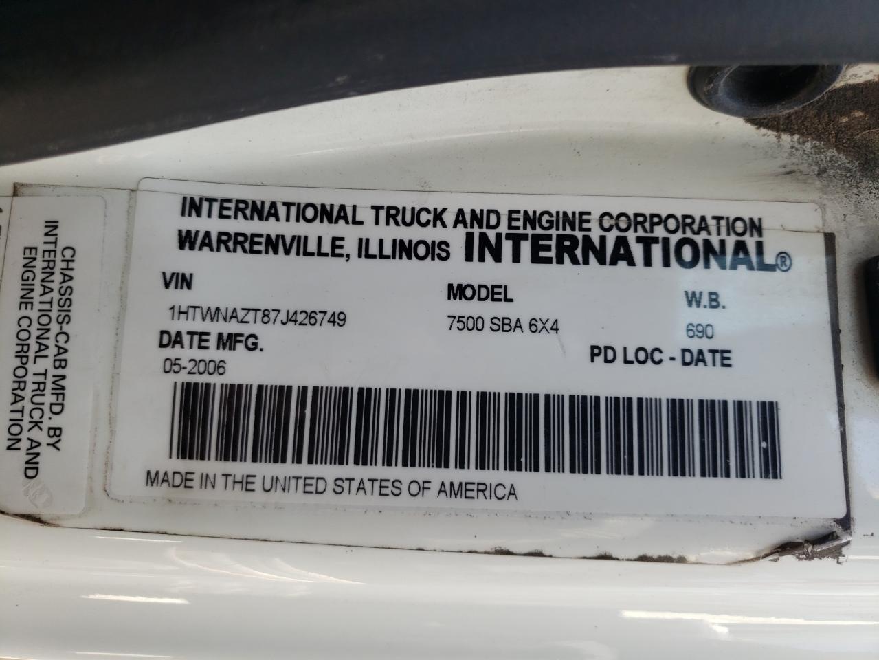 1HTWNAZT87J426749 2007 International 7000 7500