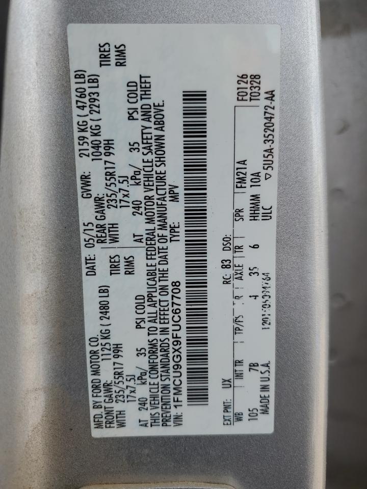 1FMCU9GX9FUC67708 2015 Ford Escape Se