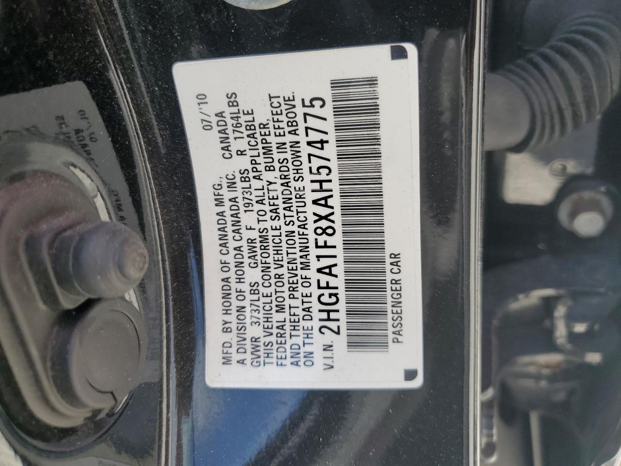 2HGFA1F8XAH574775 2010 Honda Civic Ex