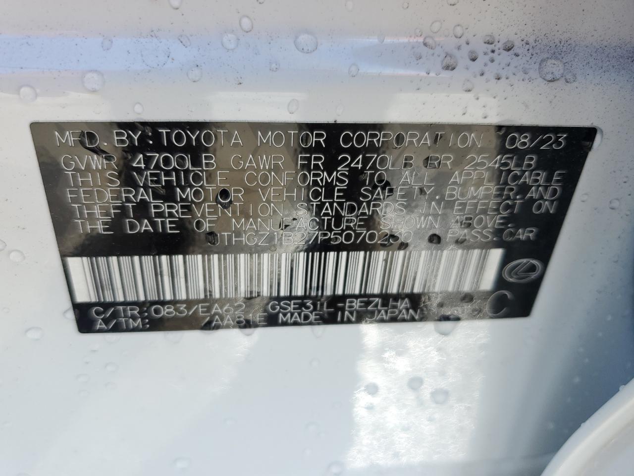 JTHGZ1B27P5070230 2023 Lexus Is 350 F Sport Design