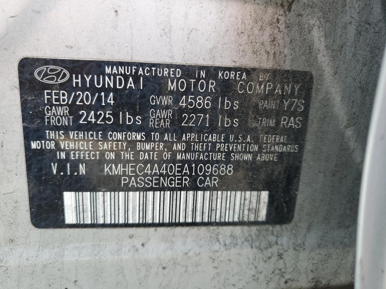 KMHEC4A40EA109688 2014 Hyundai Sonata Hybrid