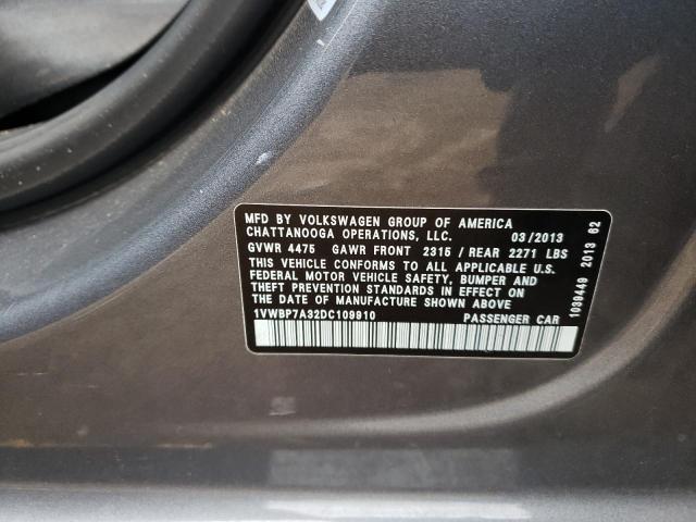 2013 Volkswagen Passat Se VIN: 1VWBP7A32DC109910 Lot: 51166484