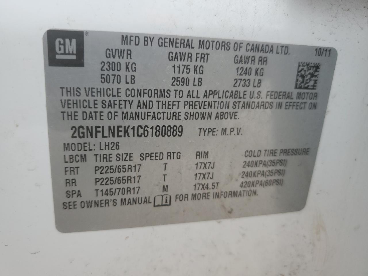2GNFLNEK1C6180889 2012 Chevrolet Equinox Lt
