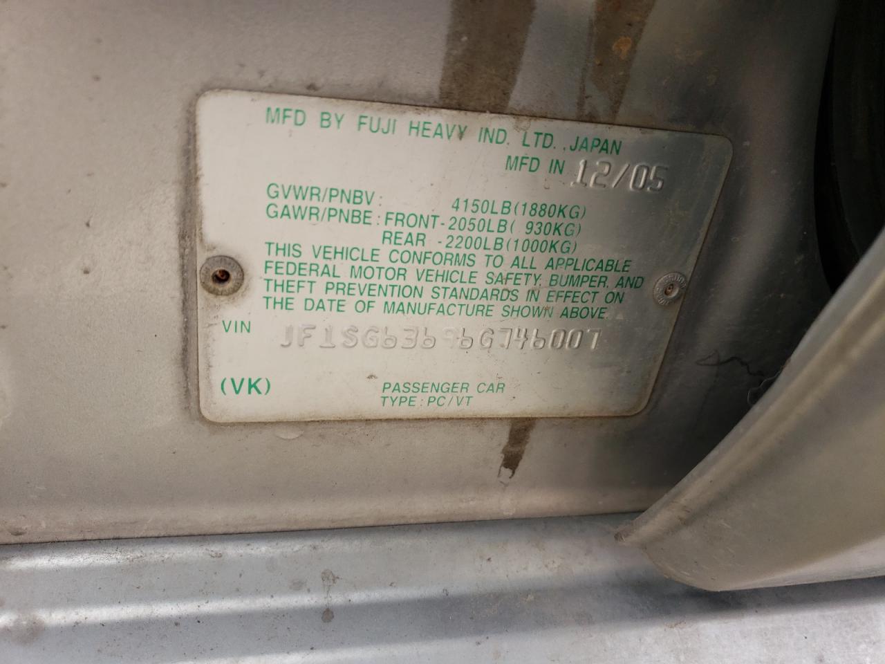 JF1SG63696G746007 2006 Subaru Forester 2.5X