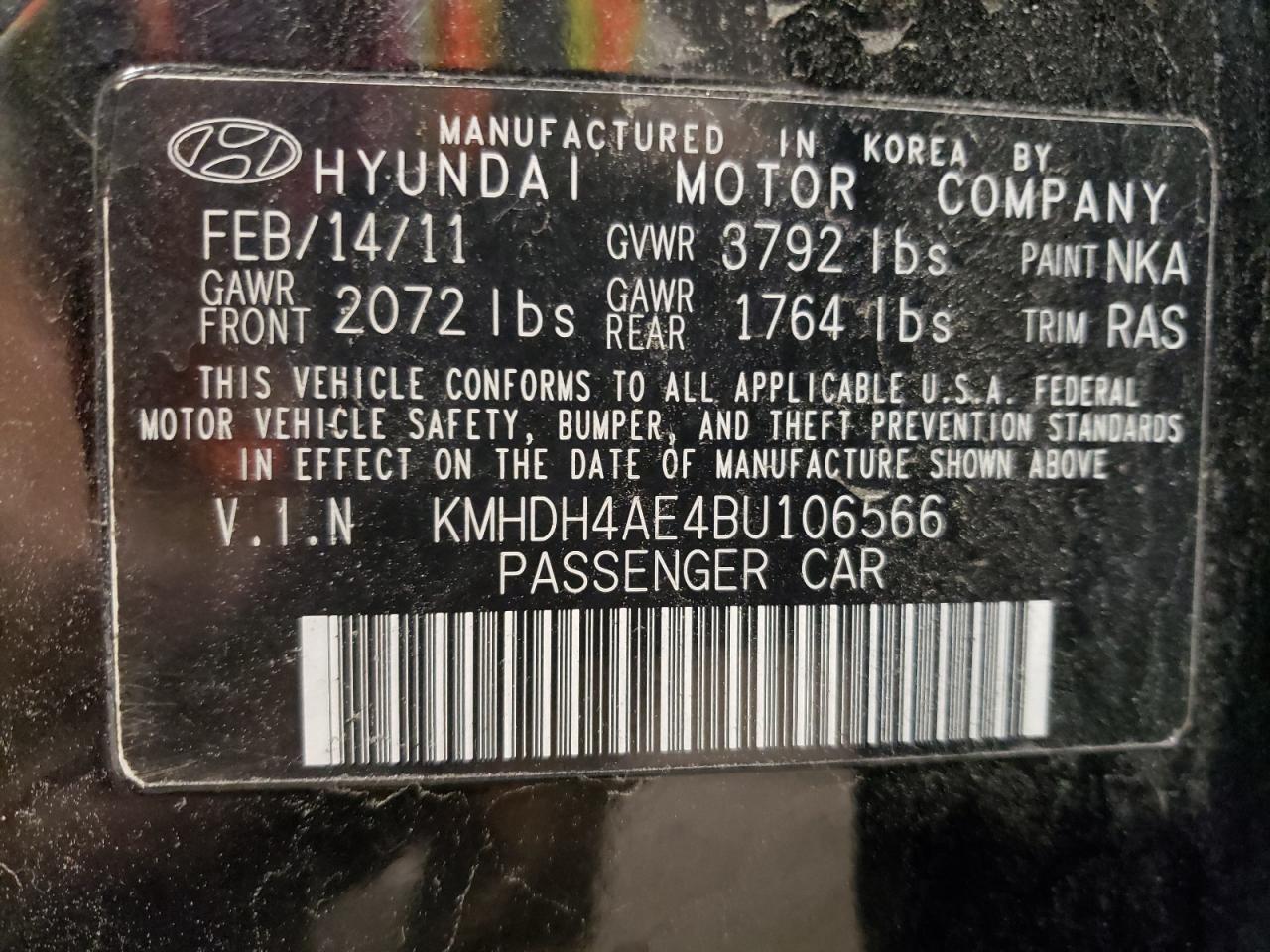 KMHDH4AE4BU106566 2011 Hyundai Elantra Gls