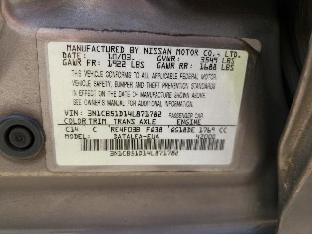 2004 Nissan Sentra 1.8 VIN: 3N1CB51D14L871782 Lot: 51671534