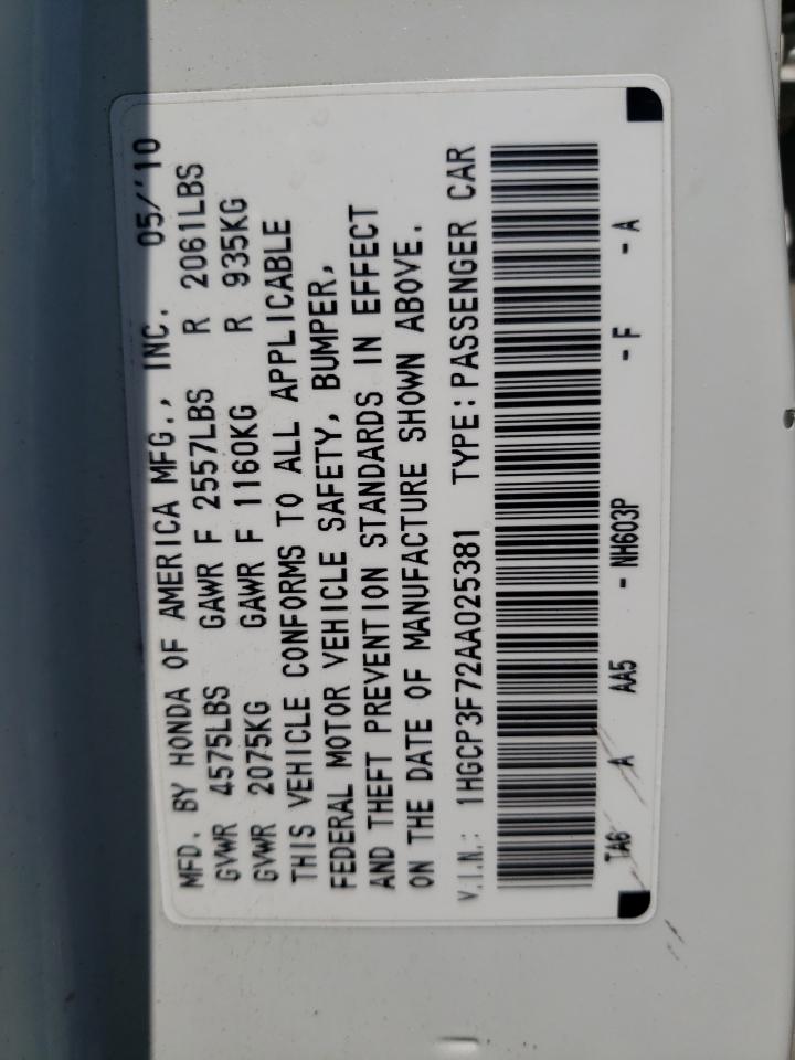 1HGCP3F72AA025381 2010 Honda Accord Ex