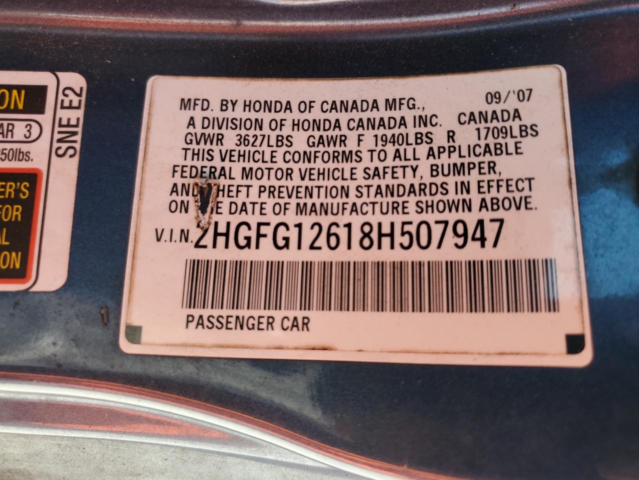 2HGFG12618H507947 2008 Honda Civic Lx