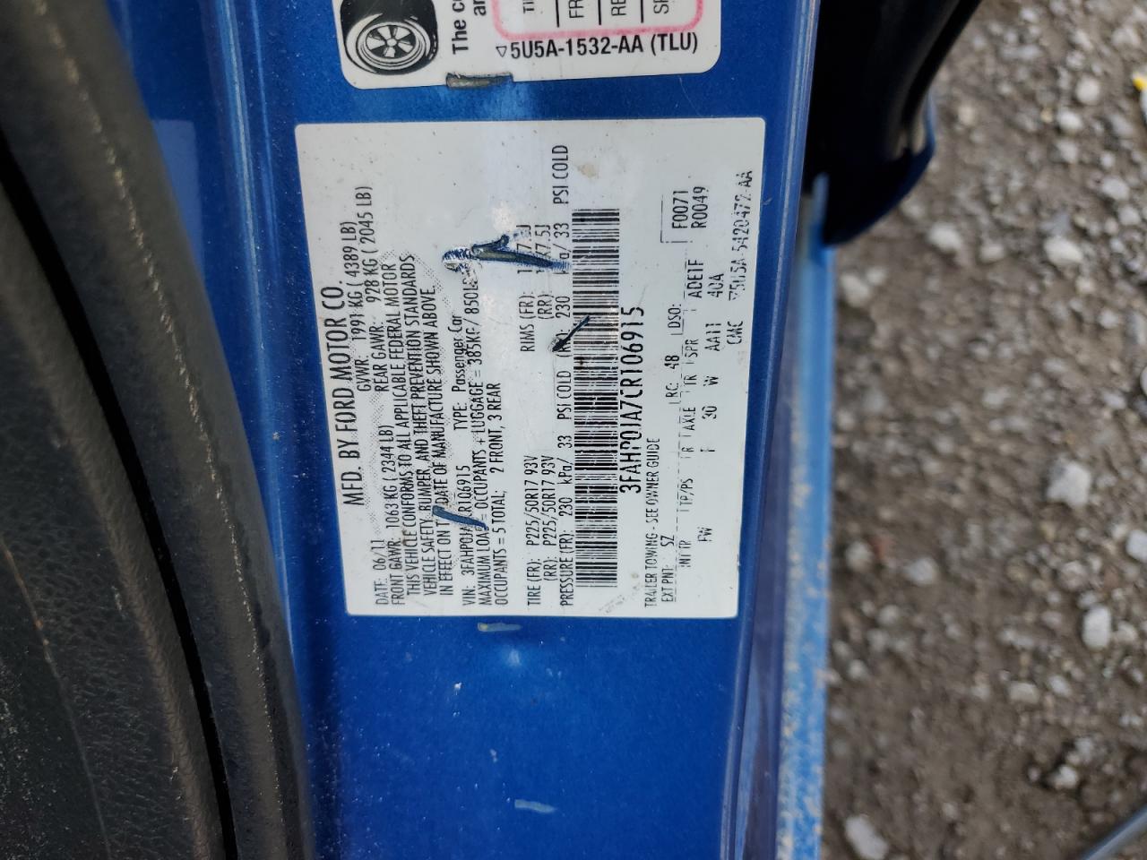 3FAHP0JA7CR106915 2012 Ford Fusion Sel