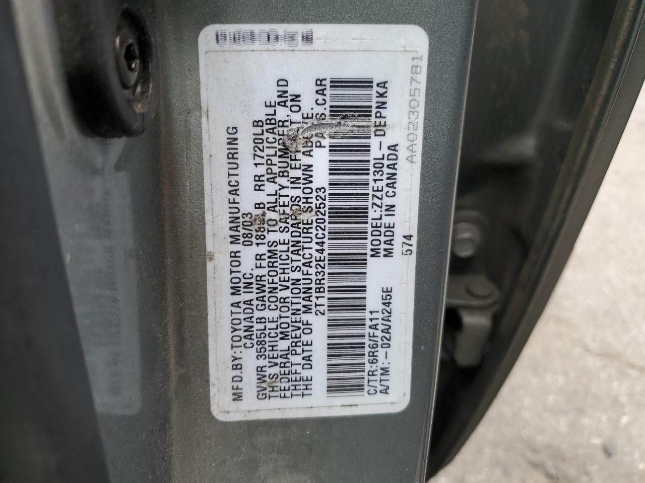 2T1BR32E44C202523 2004 Toyota Corolla Ce