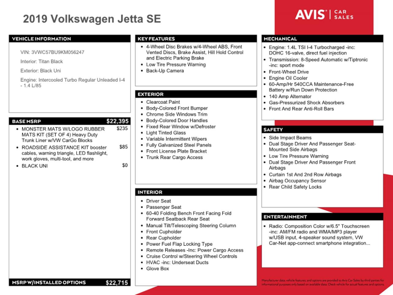 2019 Volkswagen Jetta S vin: 3VWC57BU9KM056247