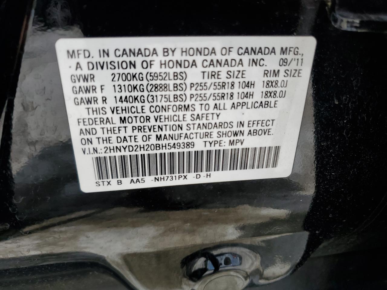 2HNYD2H20BH549389 2011 Acura Mdx