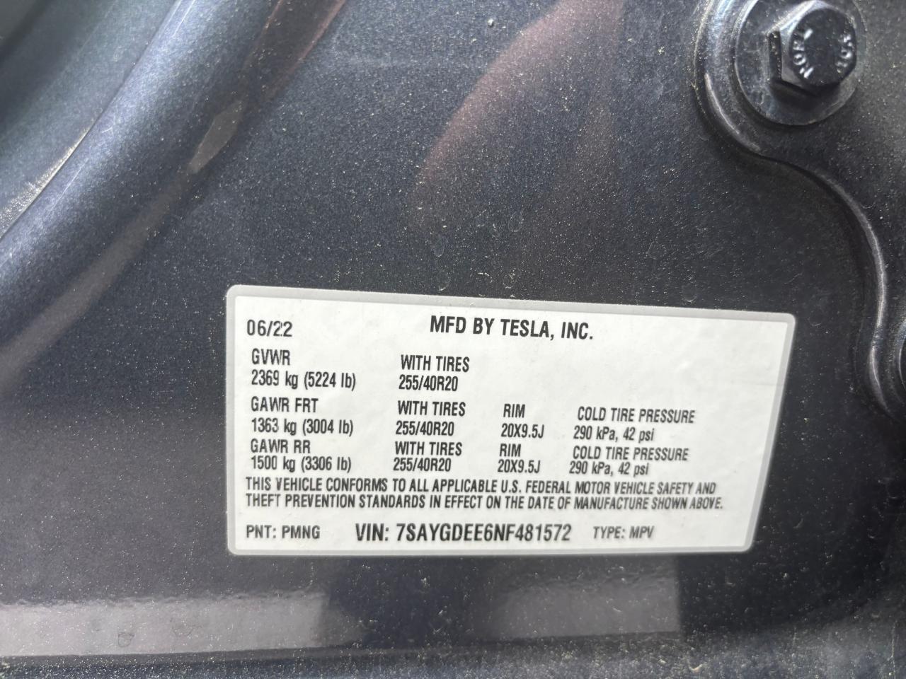 7SAYGDEE6NF481572 2022 Tesla Model Y