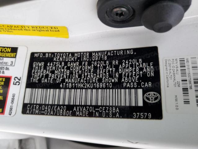 2019 Toyota Camry L VIN: 4T1B11HK2KU169610 Lot: 51422434