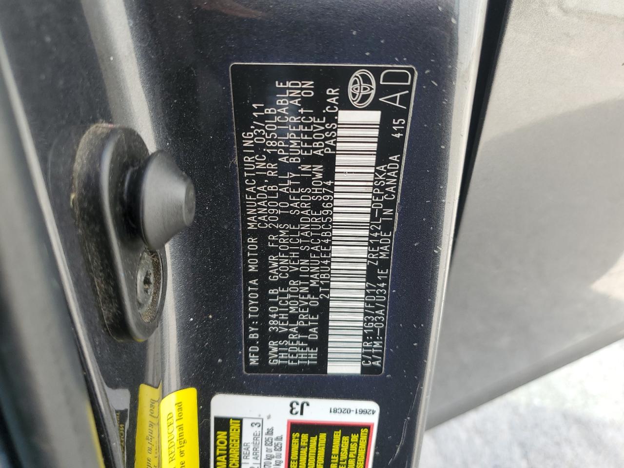 2T1BU4EE4BC596974 2011 Toyota Corolla Base