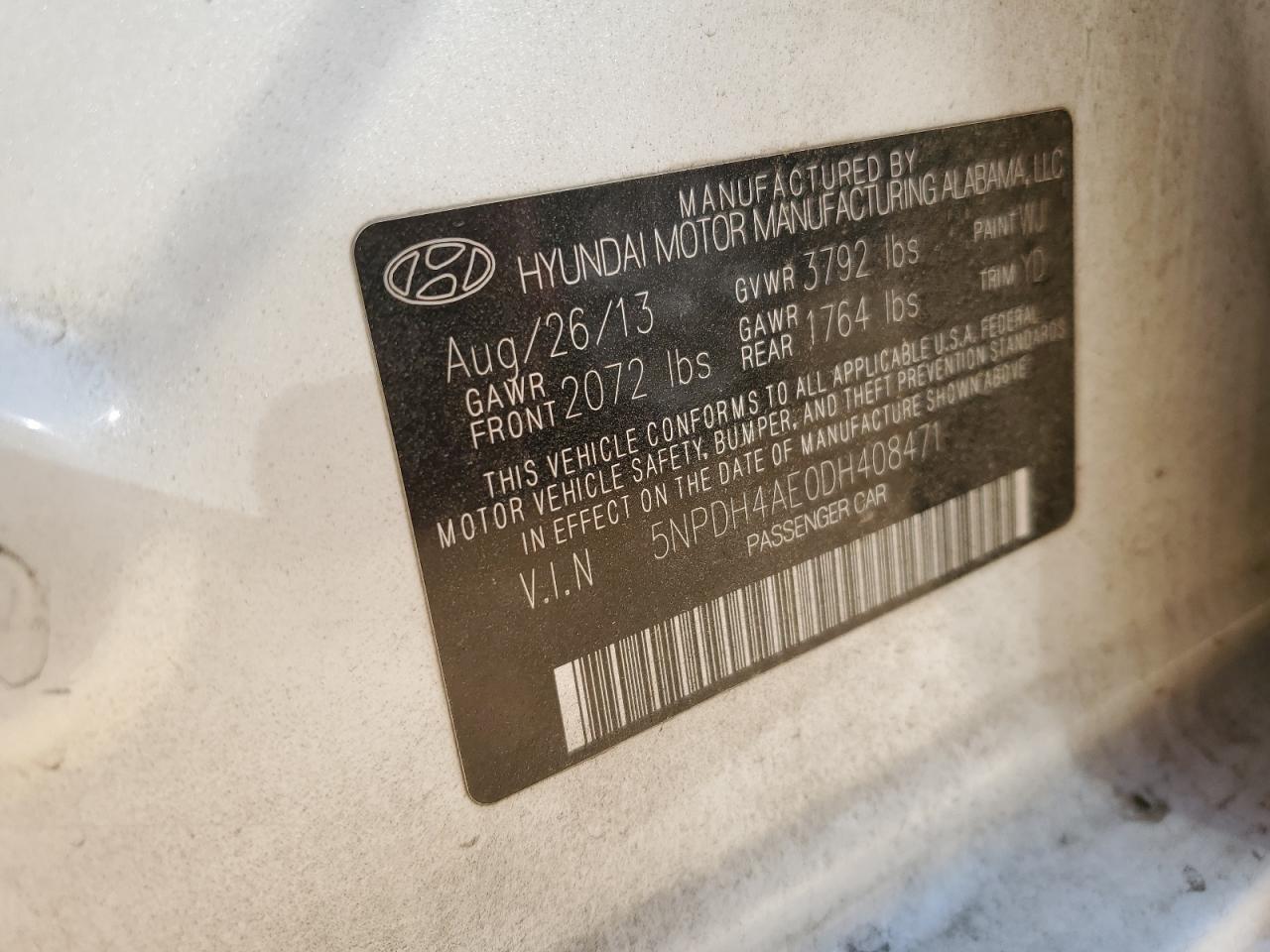 5NPDH4AE0DH408471 2013 Hyundai Elantra Gls