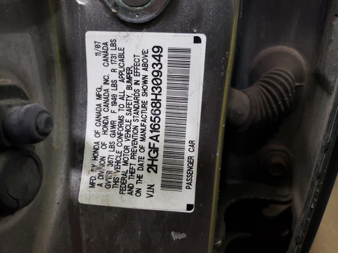 2HGFA16568H309349 2008 Honda Civic Lx