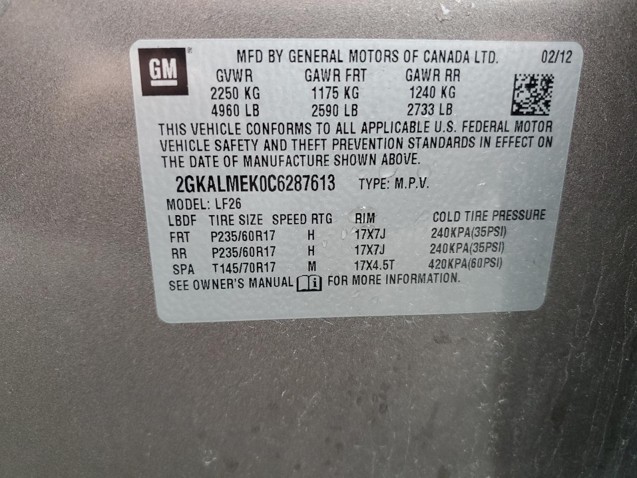 2GKALMEK0C6287613 2012 GMC Terrain Sle