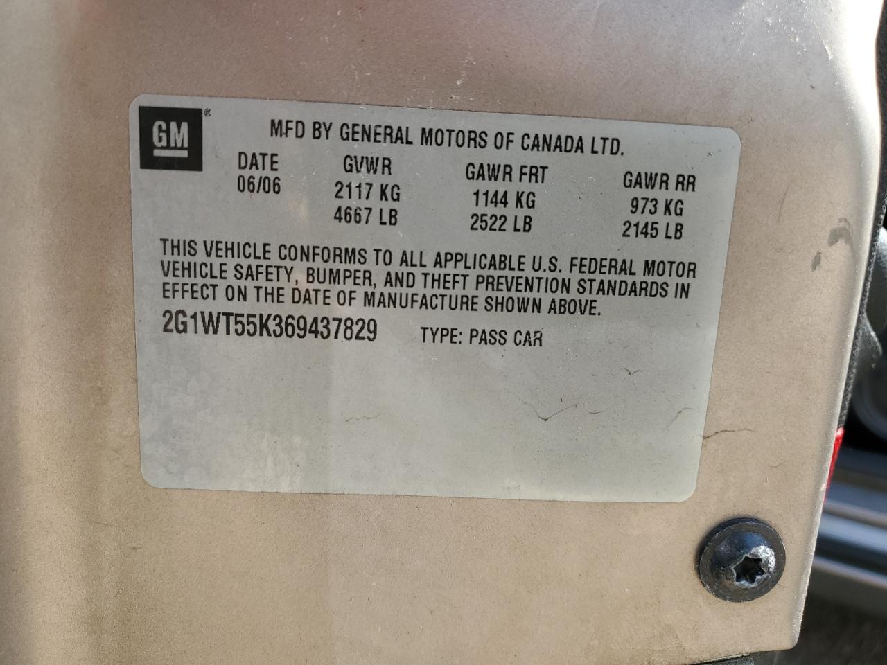 2G1WT55K369437829 2006 Chevrolet Impala Lt