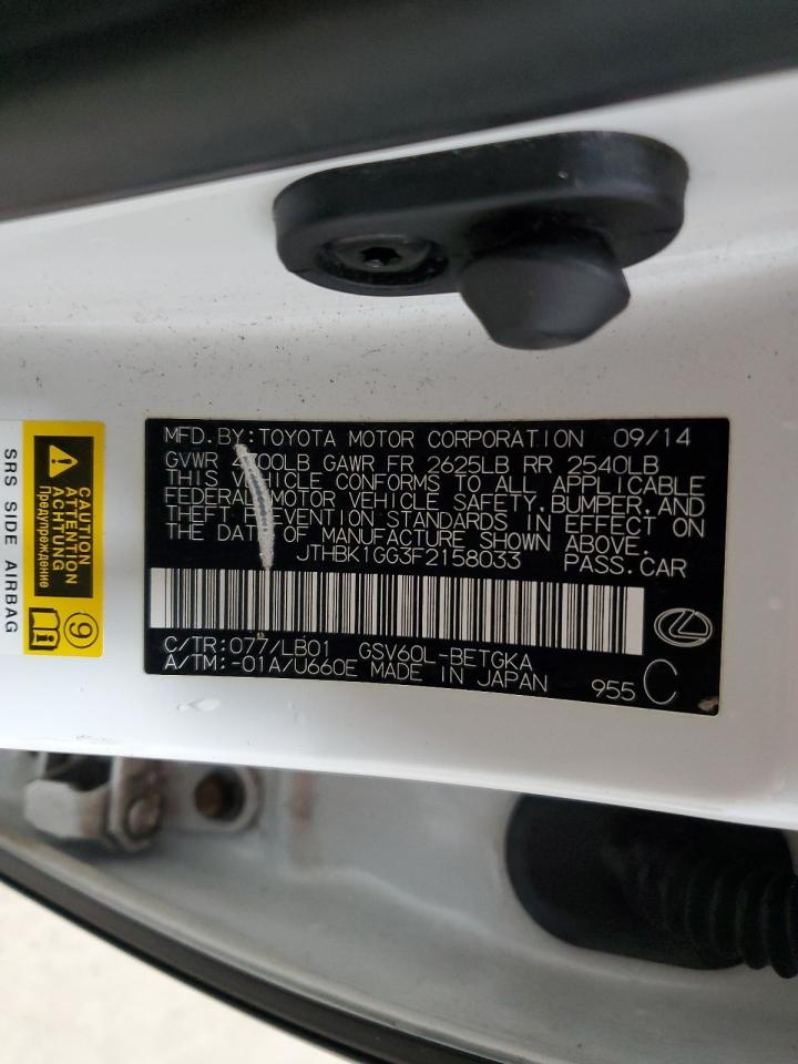 JTHBK1GG3F2158033 2015 Lexus Es 350