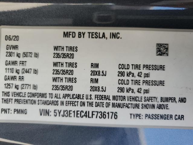 VIN 5YJ3E1EC4LF736176 Tesla Model 3  2020 13