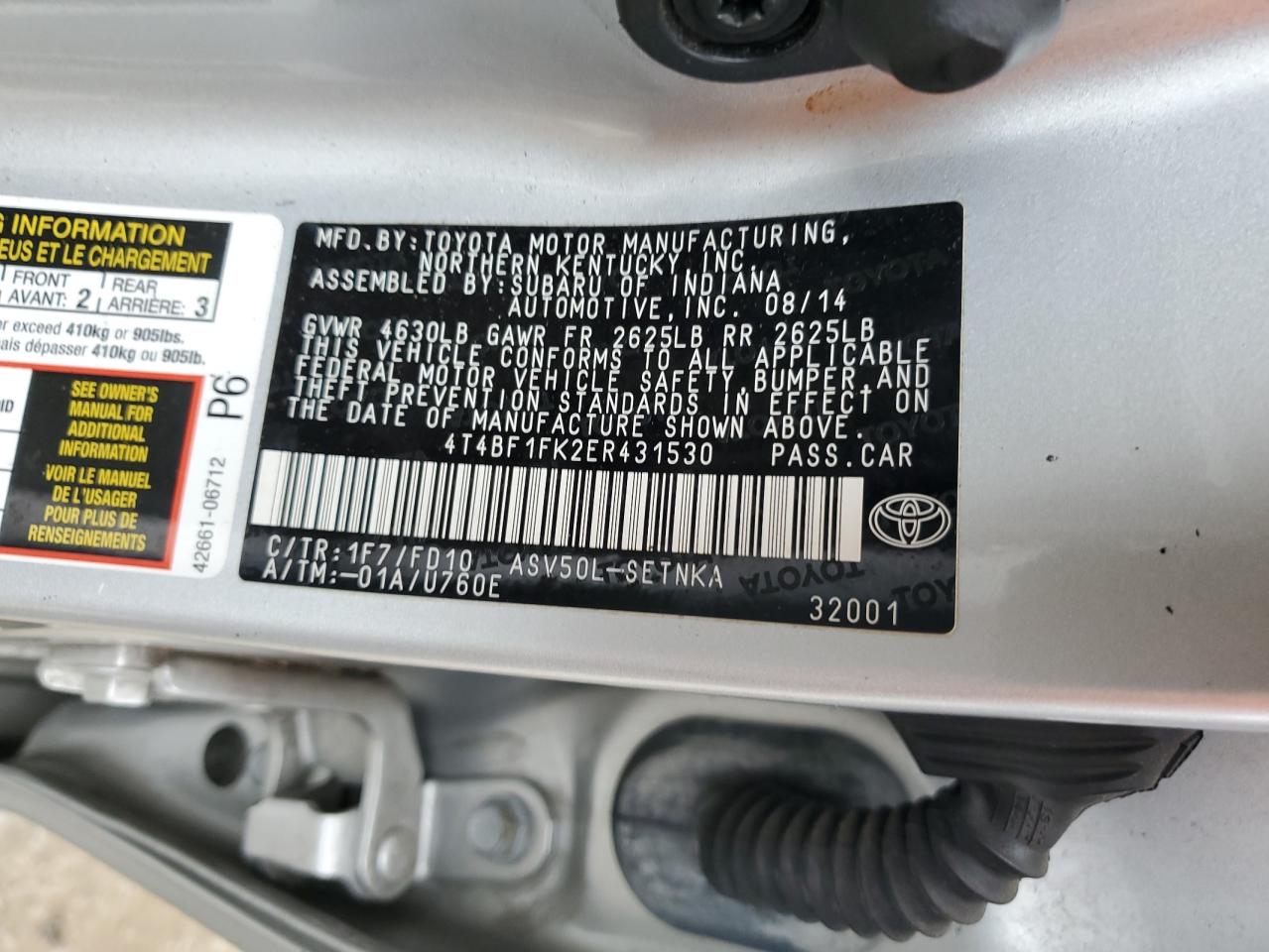 4T4BF1FK2ER431530 2014 Toyota Camry L