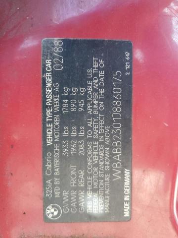 1988 BMW 325 I Automatic VIN: WBABB2301J8860175 Lot: 52027894