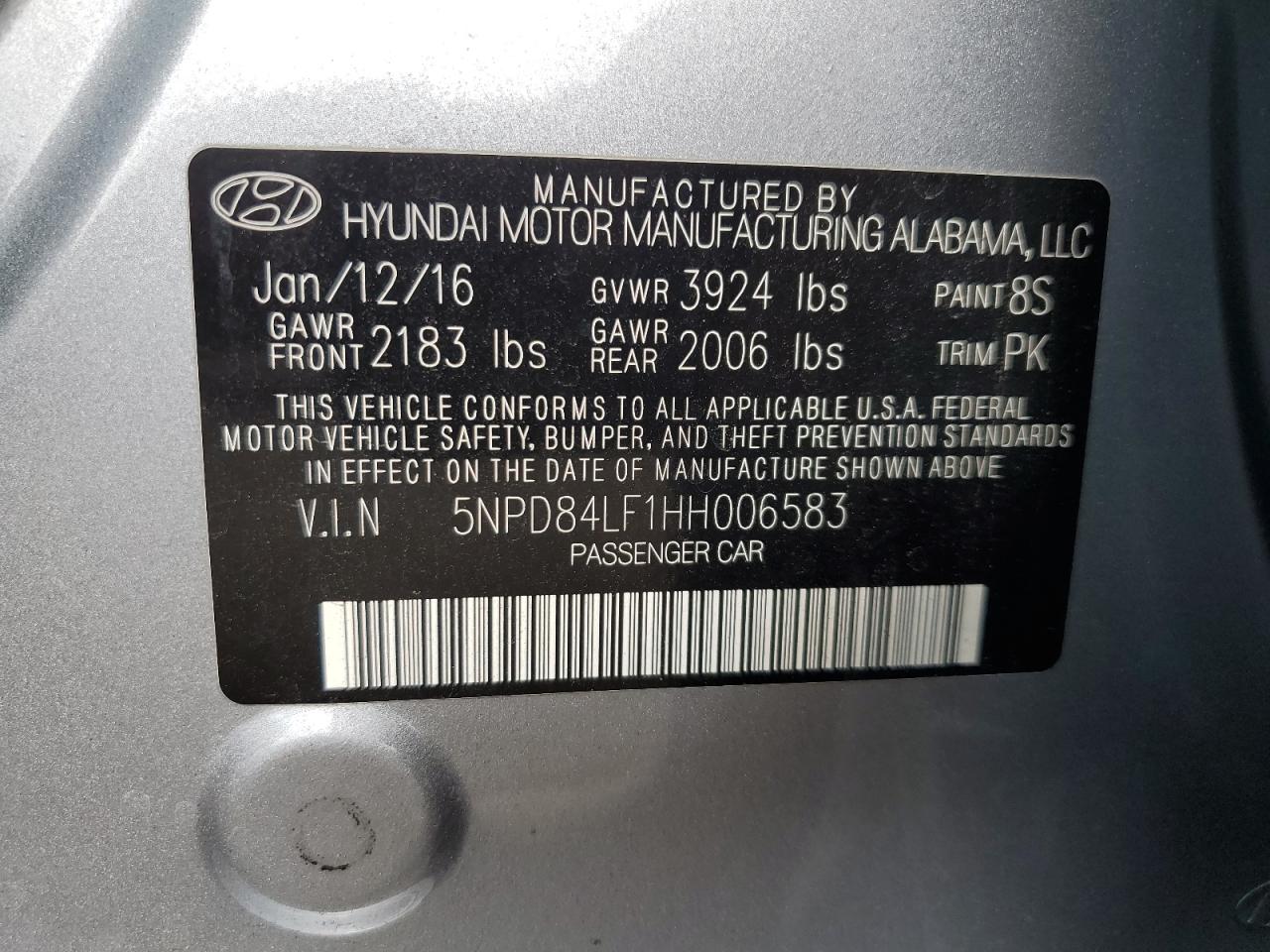 5NPD84LF1HH006583 2017 Hyundai Elantra Se