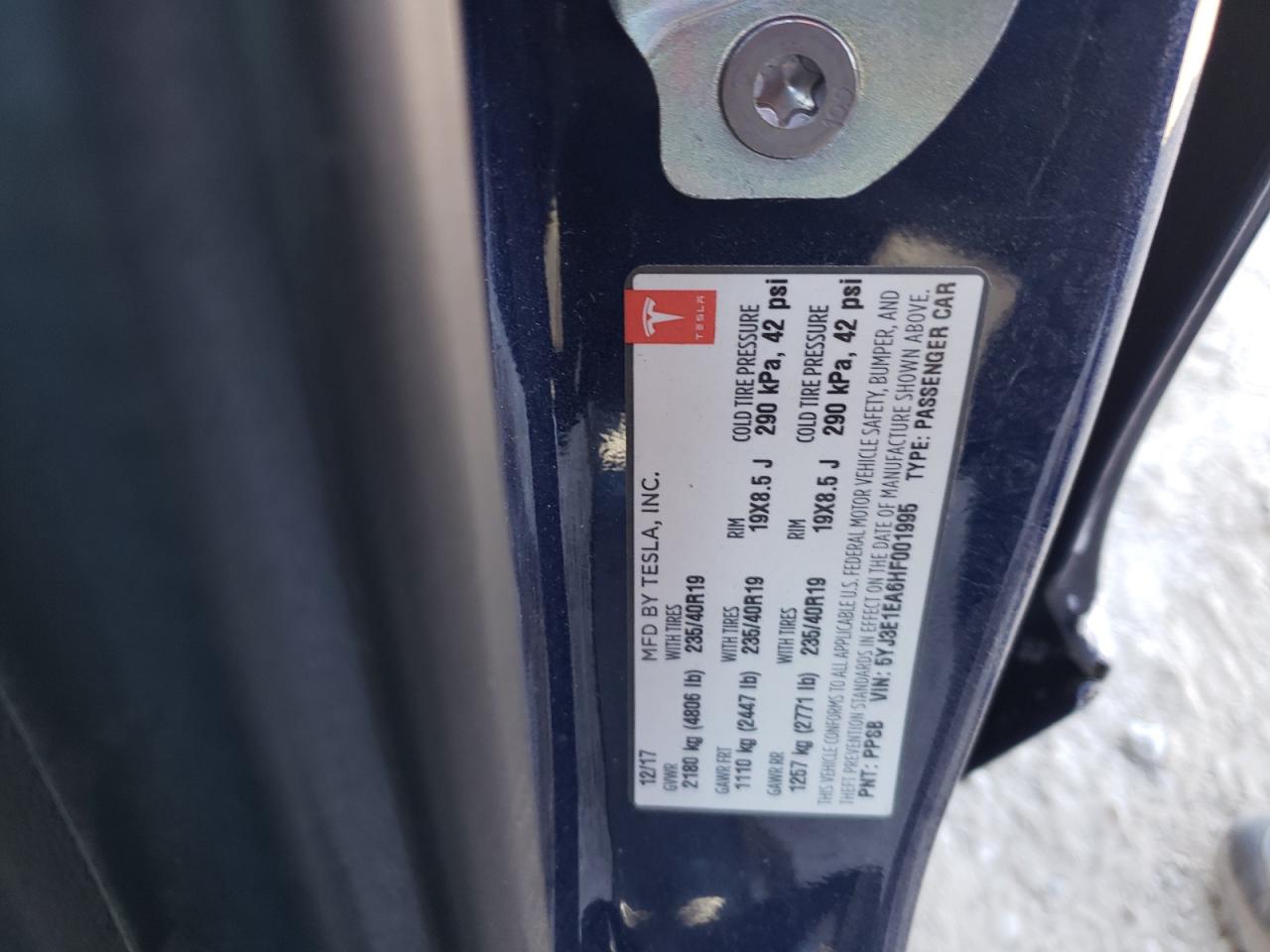 5YJ3E1EA6HF001995 2017 Tesla Model 3