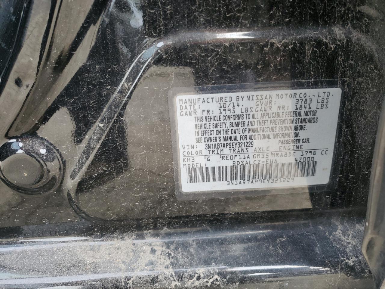 3N1AB7AP9EY321229 2014 Nissan Sentra S