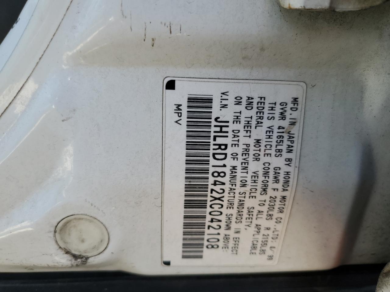 JHLRD1842XC042108 1999 Honda Cr-V Lx