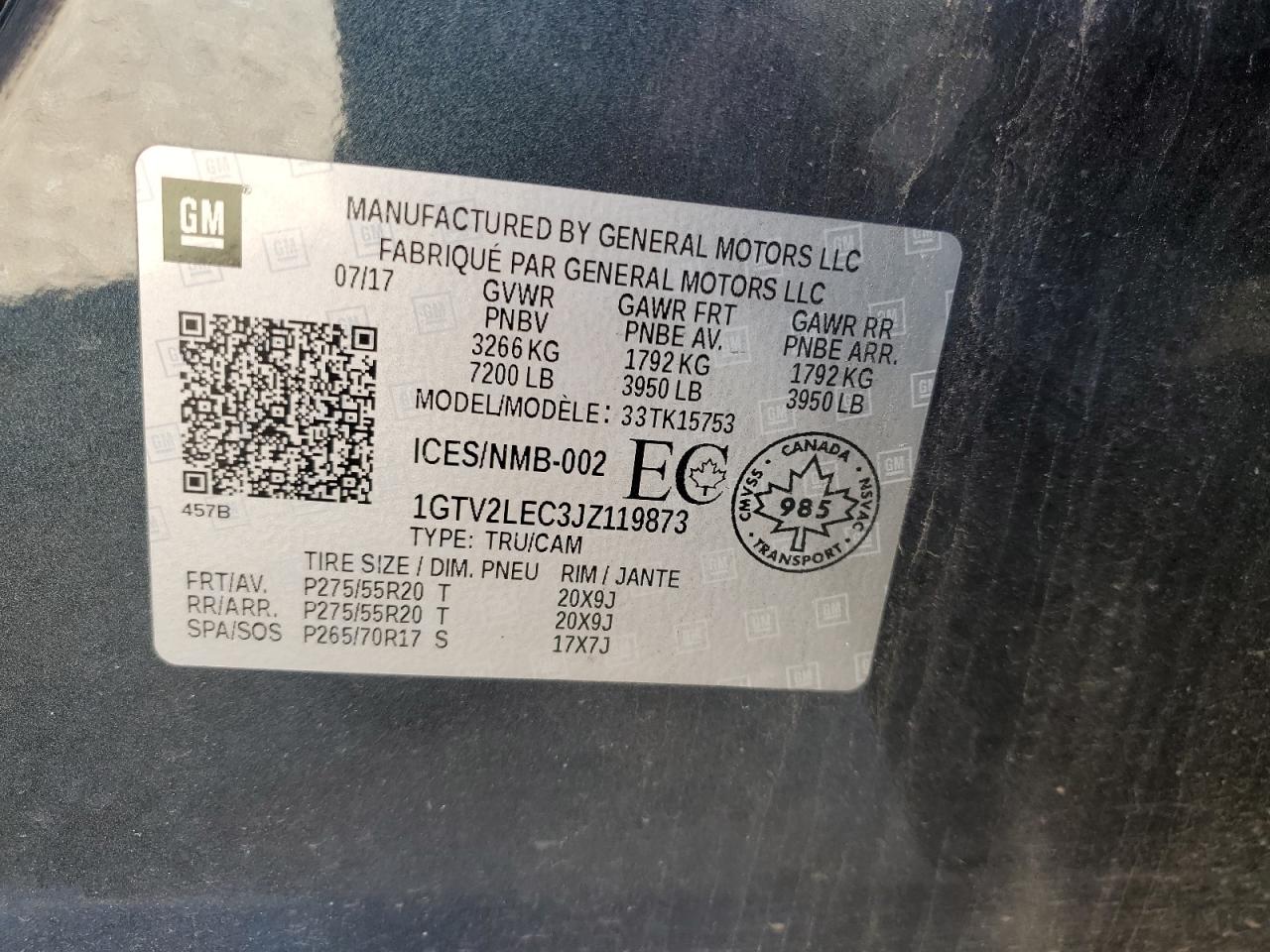 1GTV2LEC3JZ119873 2018 GMC Sierra K1500