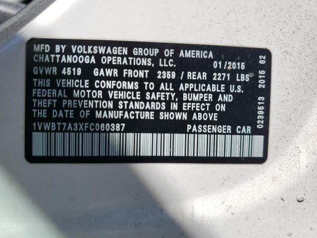 Lot #2459453271 2015 VOLKSWAGEN PASSAT SE salvage car