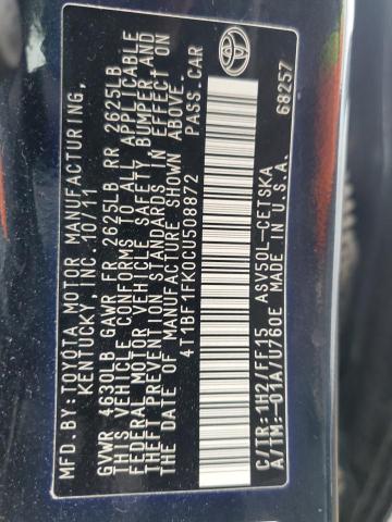 2012 Toyota Camry Base VIN: 4T1BF1FK0CU508872 Lot: 51024244