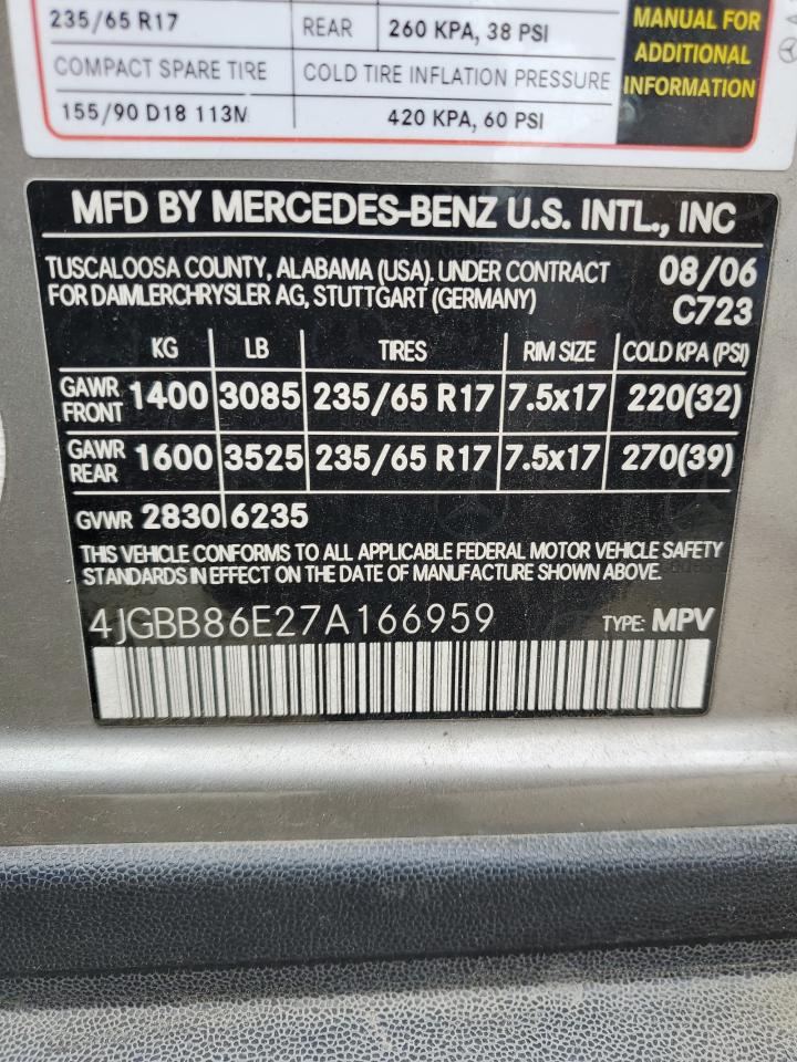 4JGBB86E27A166959 2007 Mercedes-Benz Ml 350