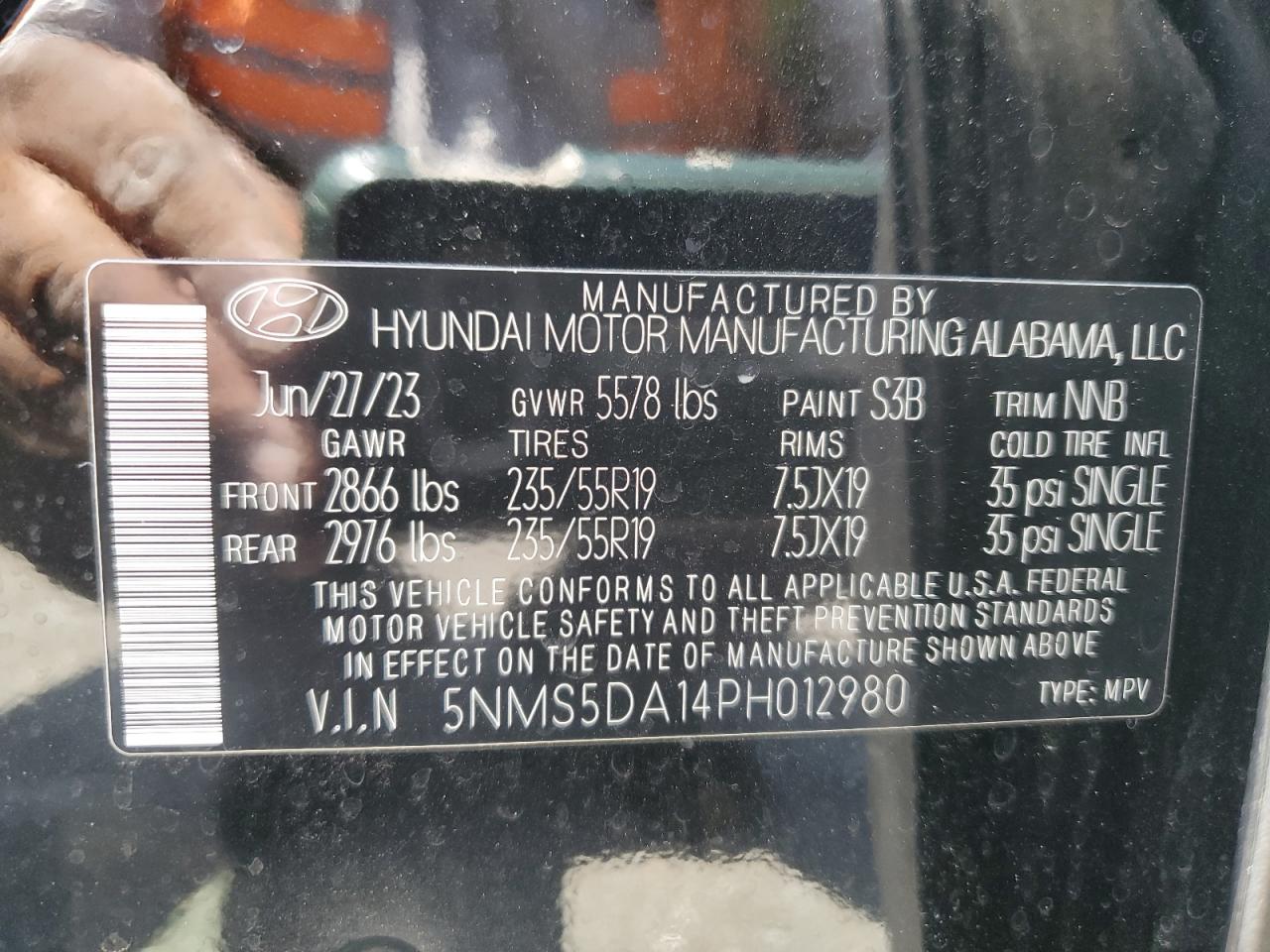 5NMS5DA14PH012980 2023 Hyundai Santa Fe Limited