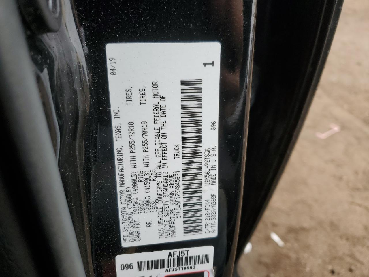 5TFDW5F10KX845874 2019 Toyota Tundra Crewmax Sr5