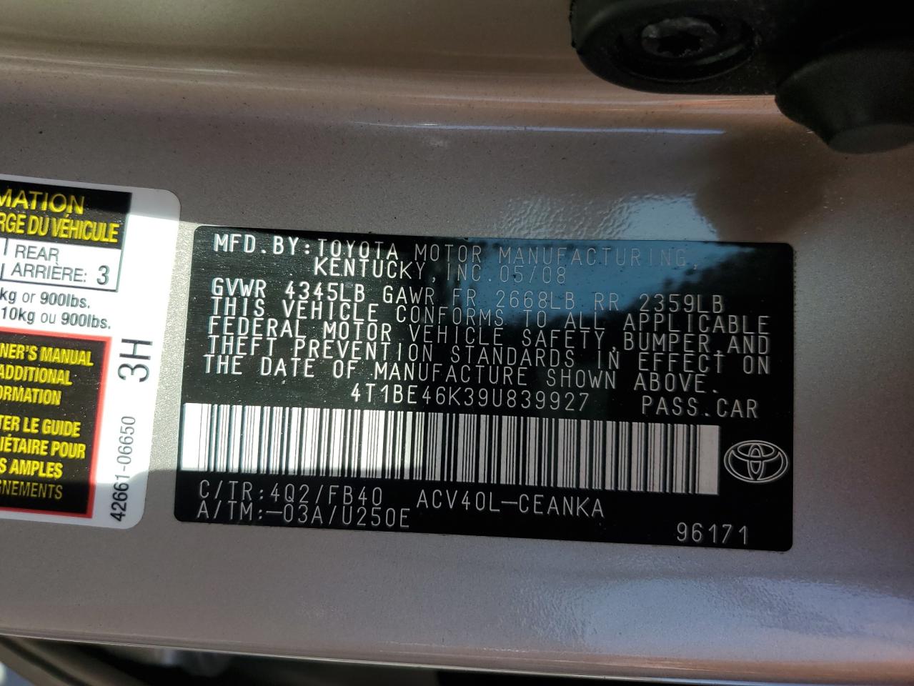 4T1BE46K39U839927 2009 Toyota Camry Base