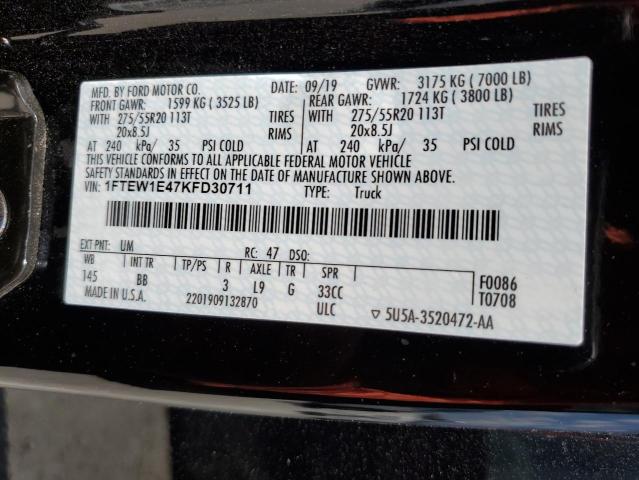 2019 Ford F150 Supercrew VIN: 1FTEW1E47KFD30711 Lot: 51512494