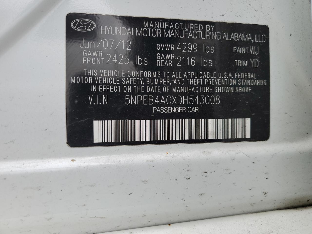 5NPEB4ACXDH543008 2013 Hyundai Sonata Gls