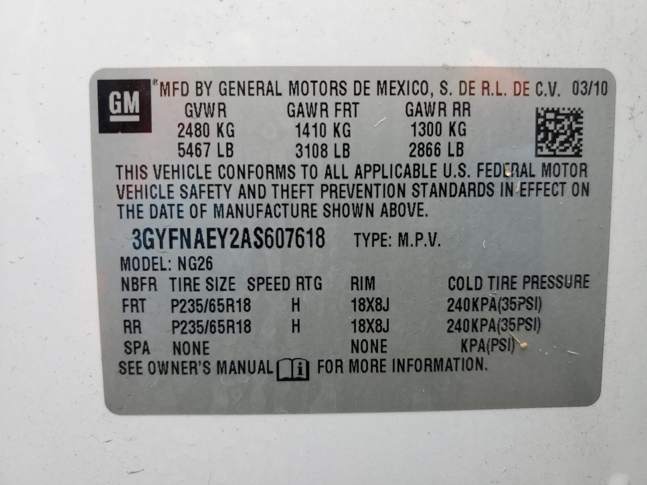 3GYFNAEY2AS607618 2010 Cadillac Srx Luxury Collection