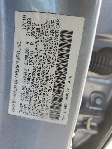 2020 Honda Accord Lx VIN: 1HGCV1F12LA043131 Lot: 50844344