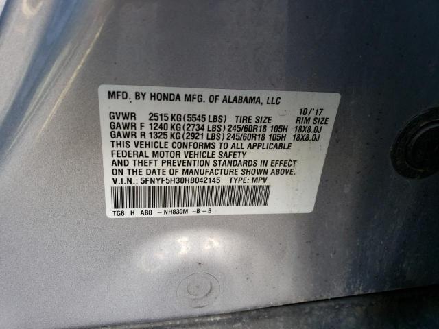 2017 Honda Pilot Ex VIN: 5FNYF5H30HB042145 Lot: 51561214