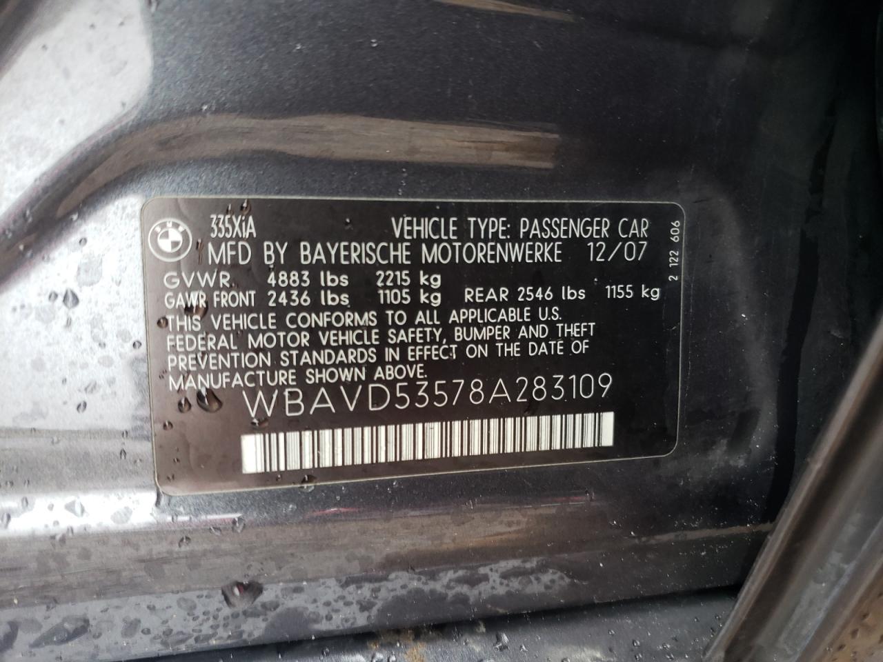 WBAVD53578A283109 2008 BMW 335 Xi