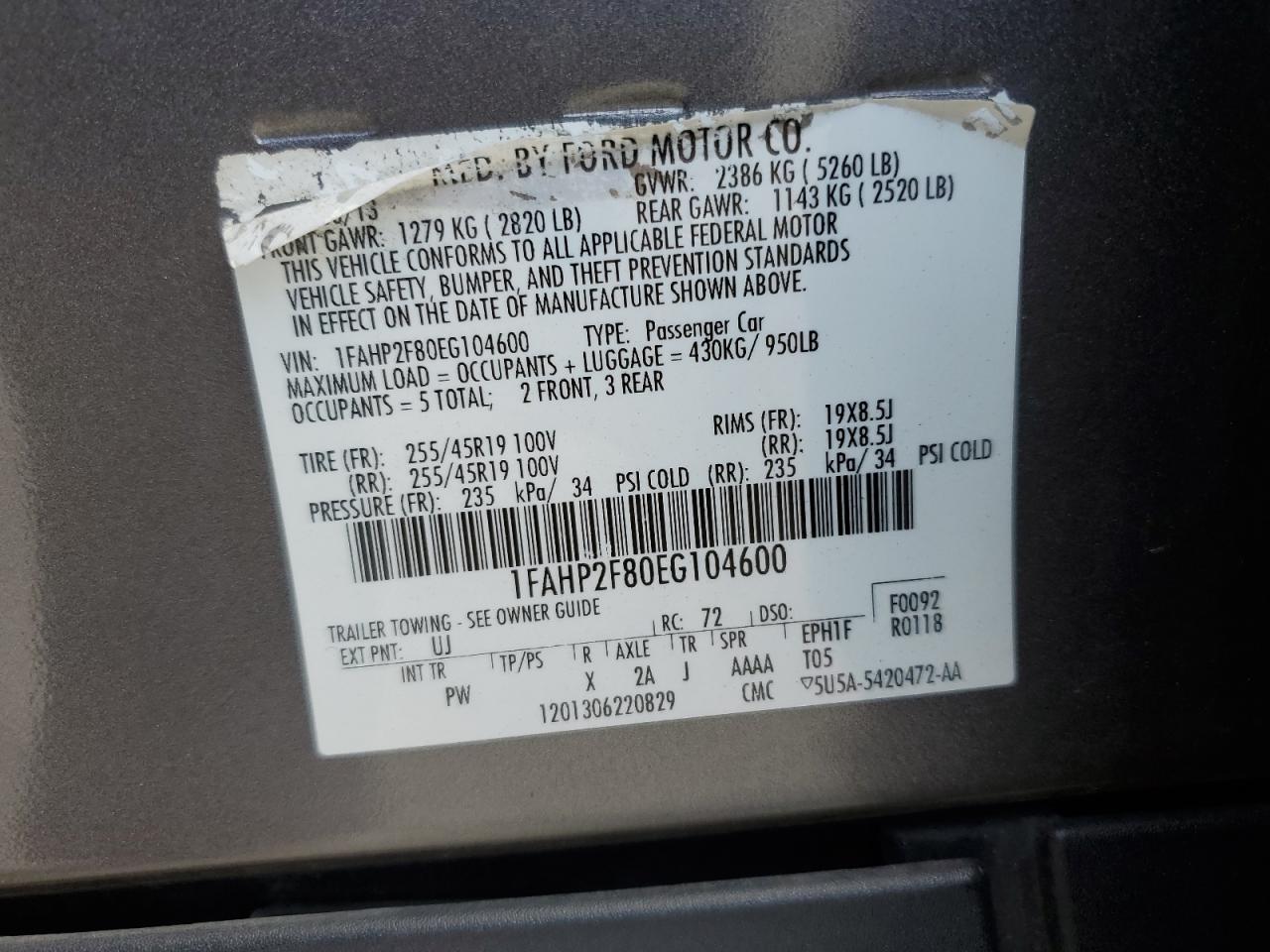 1FAHP2F80EG104600 2014 Ford Taurus Limited