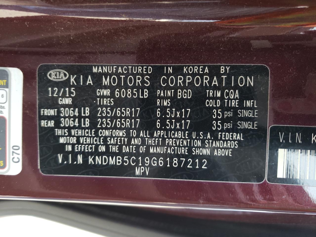 KNDMB5C19G6187212 2016 Kia Sedona Lx KNDMB5C19G6187212 2016 Kia Sedona Lx