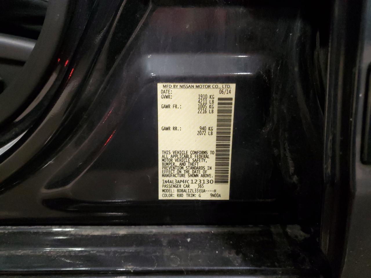 2015 Nissan Altima 2.5 vin: 1N4AL3AP4FC123130