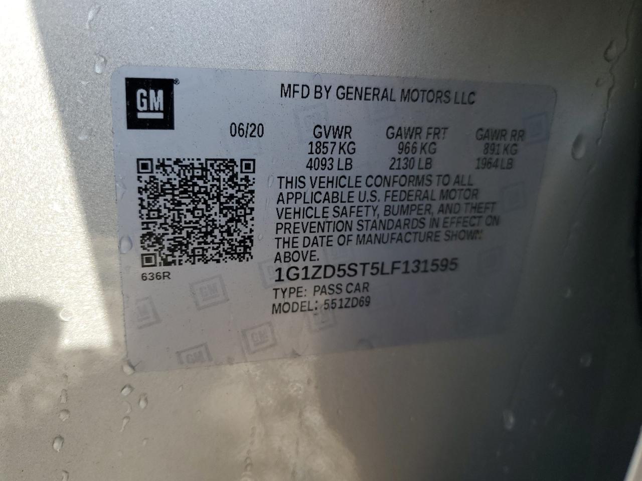 1G1ZD5ST5LF131595 2020 Chevrolet Malibu Lt