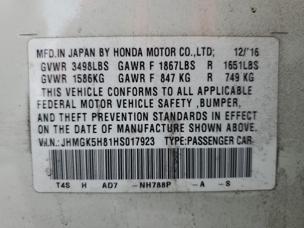 JHMGK5H81HS017923 2017 Honda Fit Ex