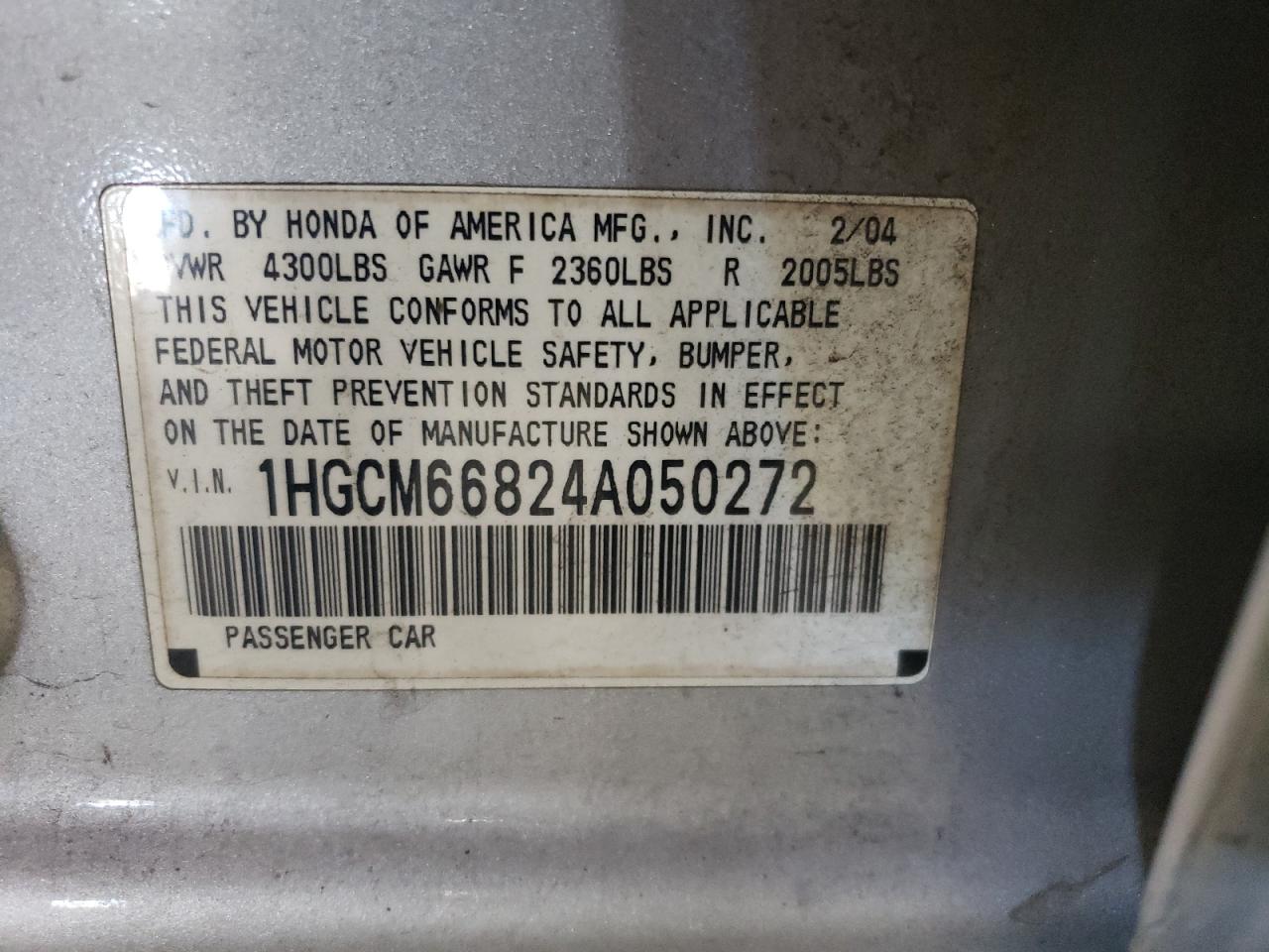 1HGCM66824A050272 2004 Honda Accord Ex